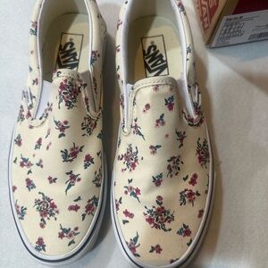 Women’s Vans Floral Slip-On Sneakers - Cream and Pink